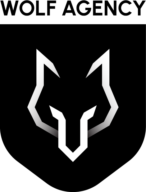 Wolf Agency logo musta kirjaga